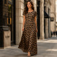 👗 Dámské šaty s leopardím vzorem, maxi, s kapsami, casual s krátkým rukávem, dlouhé šaty