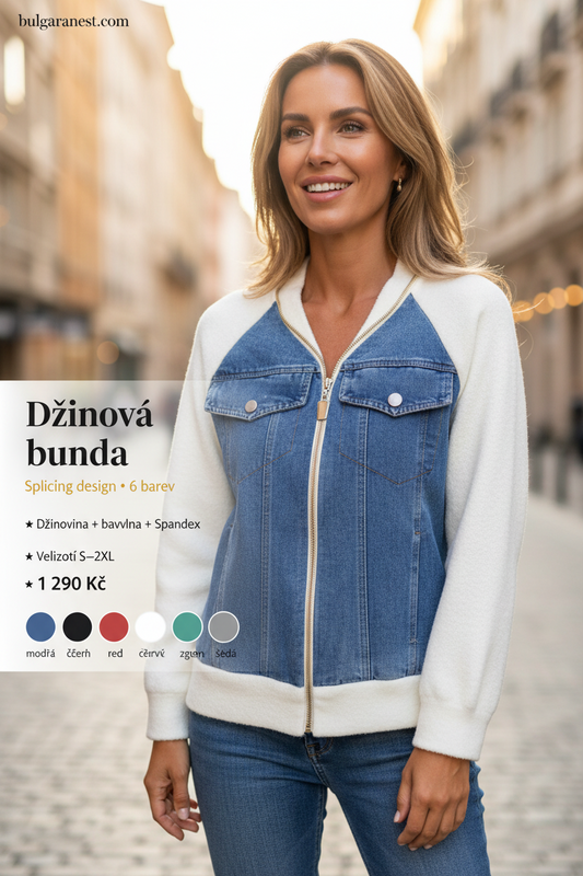 bulgaranest Damska modni dzinova bunda | Splicing design | S-2XL | 6 barev + Darek zdarma