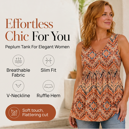 💜Women's Print Flowy Sleeveless V Neck Peplum Tank Tops