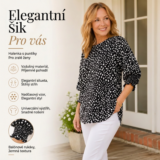 👚 SLEVA 49%!🌿 Dámská ležérní halenka s puntíky a 3/4 rukávem – Prodyšná a elegantní – Stylový každodenní kousek 🎀