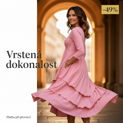 bulgaranest Vrstvené midi šaty se srdíčkovým akcentem | Vysoký pas | Áčkový střih | S-3XL | 9 barev
