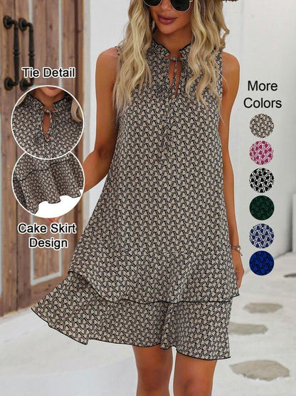 💃 Dámské šaty s geometrickým potiskem a mašlí – Stylové, elegantní a bez námahy chic ✨👗