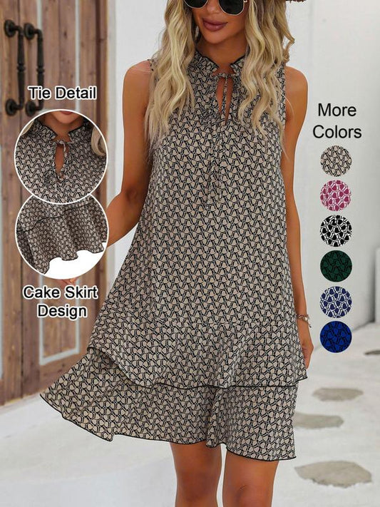 💃 Dámské šaty s geometrickým potiskem a mašlí – Stylové, elegantní a bez námahy chic ✨👗
