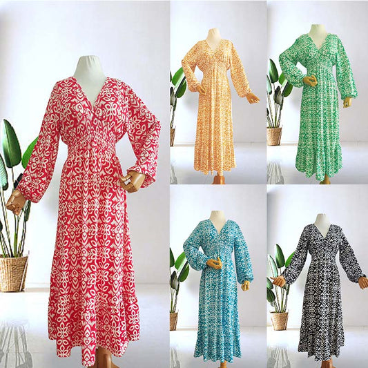 【S-5XL】👗Dlouhé šaty s výstřihem do V a potiskem