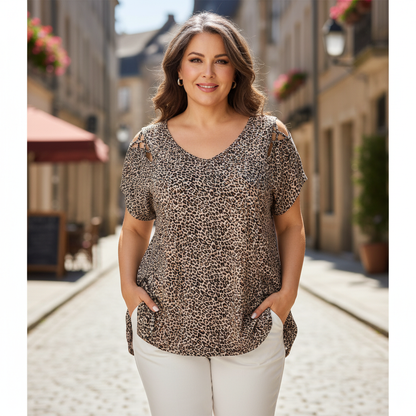 💃Novinky 49% SLEVA💞Dámské tričko s leopardím vzorem, volný střih, V-výstřih