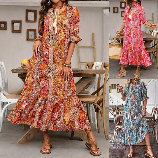 Boho šaty s výstřihem do V a bočním rozparkem👗