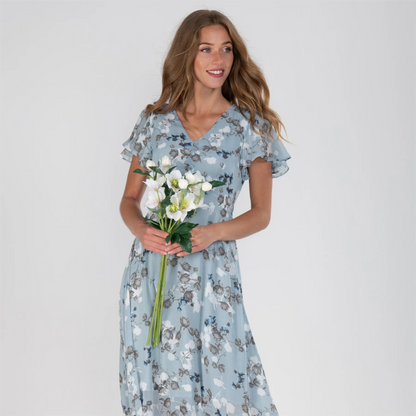 👗Dlouhé šaty s krátkým rukávem a květinovým vzorem
