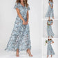 👗Dlouhé šaty s krátkým rukávem a květinovým vzorem