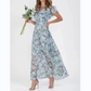 👗Dlouhé šaty s krátkým rukávem a květinovým vzorem