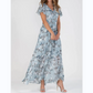 👗Dlouhé šaty s krátkým rukávem a květinovým vzorem
