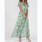 👗Dlouhé šaty s krátkým rukávem a květinovým vzorem