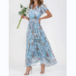 👗Dlouhé šaty s krátkým rukávem a květinovým vzorem