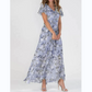 👗Dlouhé šaty s krátkým rukávem a květinovým vzorem