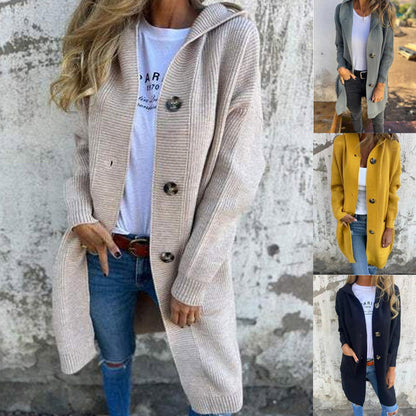 🍂Podzimní speciální nabídka 50% SLEVA💓Dámský kardigan s knoflíky a kapucí