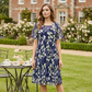 🌸 49% SLEVA ✨👗 Krátké rukávy A-linie Slavnostní šaty – Květinový vzor & Dvojitý šifon👗💙