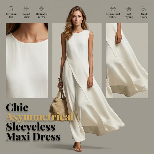 ✨ NOVINKA! 👗 Asymetrické bezkrční šaty maxi – Vzdušné, elegantní a lichotivé postavě 🌸