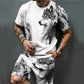 👕 ČASOVĚ OMEZENÁ SLEVA 50%! 🎨 Pánský set s potiskem – tričko a kraťasy, prodyšný polyester, živý potisk 🏃‍♂️