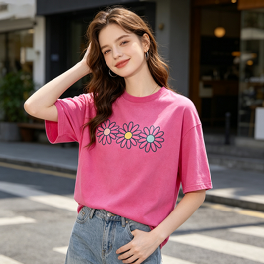 👚 SLEVA 49 %! 🌼 Dámské tričko s kopretinovým potiskem – měkká bavlna, veselý potisk a ideální na letní dny ☀️