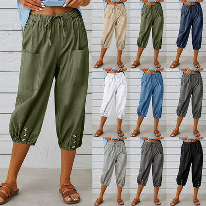 👖Dámské volnočasové capri kalhoty s kapsami🍃