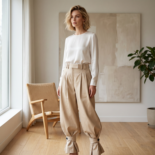 👖Dámské plisované lucernové kalhoty – nařasené manžety, stahovací pas, splývavé široké nohavice 🌸