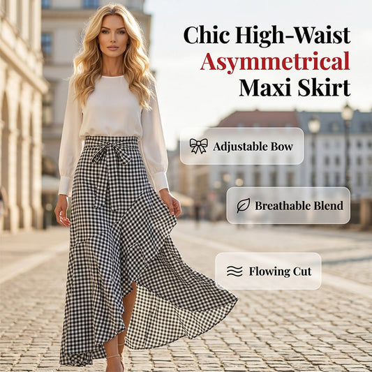 🔥Dámská sukně s vysokým pasem a asymetrickými volány do délky maxi🍃