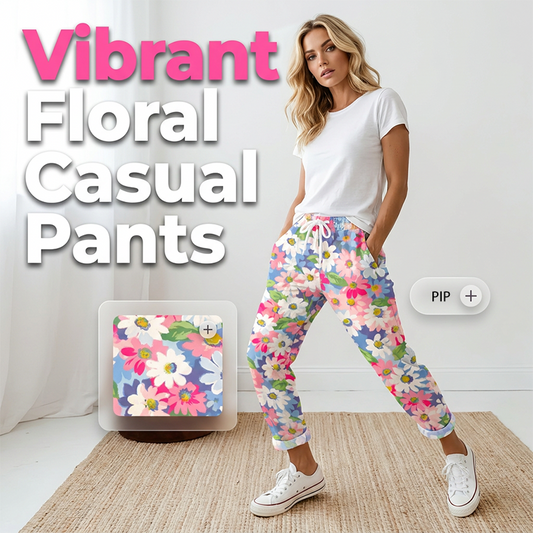 🔥Dámské kalhoty s květinovým vzorem a šňůrkou v pase👖🌺