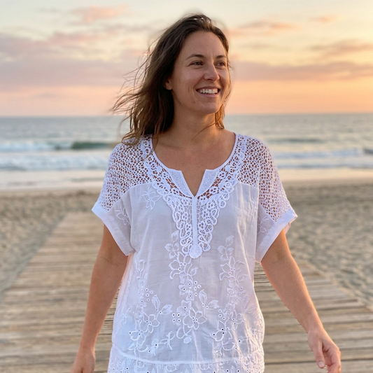 ✨Letní speciální nabídka 49% SLEVA!👚Elegantní dámský top s krajkovou výšivkou a výstřihem do V