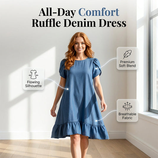 👗✨Elegantní džínové šaty s praným efektem – Každodenní elegance bez námahy💙