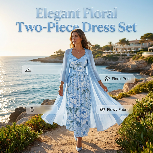 🌸👗Dámský elegantní květinový dvoudílný set – dokonalý letní vzhled na dovolenou✨