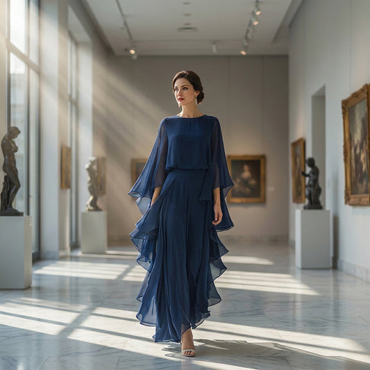 👗 ČASOVĚ OMEZENÁ SLEVA 49 %! 💥 Dámský set s volánkovým dlouhým rukávem a kalhotami – průhledný výstřih, široké nohavice, elegantní ✨