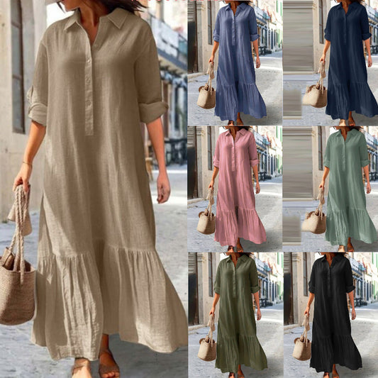 ⏳Časově omezená sleva 49 %⏰Dámské vintage šaty s klopovým límcem a dlouhým střihem👗