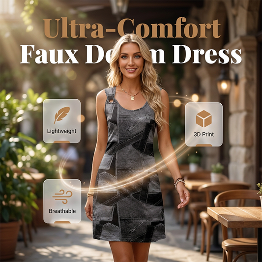 👗✨Dámské šaty z imitace džínoviny s potiskem, bez rukávů – prodyšné a lichotivé 🔥