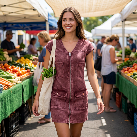 👗Každodenní šaty pro ženy, s krátkými rukávy a zipem – Šaty pro každý den s kapsami ✨