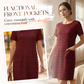 ✨ Rochie Damă cu Guler Rotund & Textură Unică – Elegantă, Anti-Cute, cu Buzunare, Până la Genunchi 👚