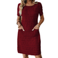 ✨ Rochie Damă cu Guler Rotund & Textură Unică – Elegantă, Anti-Cute, cu Buzunare, Până la Genunchi 👚
