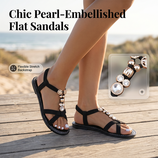 👡✨ Dámské ploché sandály s perlami