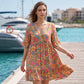 🌴🌊 ČASOVĚ OMEZENÁ NABÍDKA 49% SLEVA! 🌺Dámské boho květinové šaty s výstřihem do V – Volný střih a živé květy – Ideální na plážové výlety.