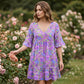 🌴🌊 ČASOVĚ OMEZENÁ NABÍDKA 49% SLEVA! 🌺Dámské boho květinové šaty s výstřihem do V – Volný střih a živé květy – Ideální na plážové výlety.