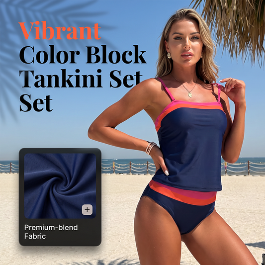 Dámský dvoudílný tankini set s barevnými bloky konzervativní plavky 👙