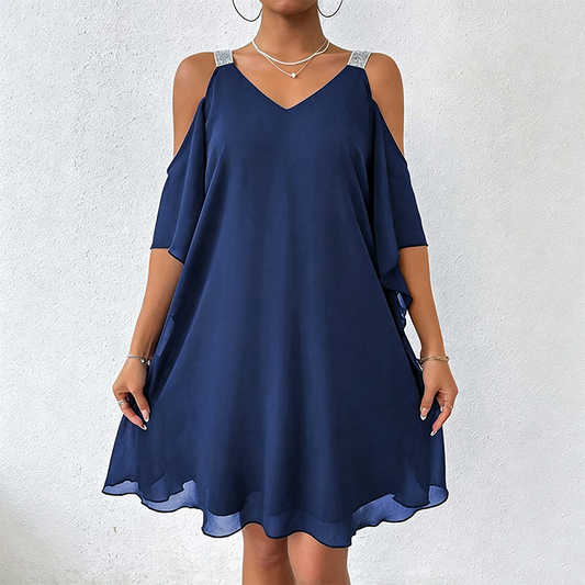 👗🌸Dámské plisované šaty s odhalenými rameny a výstřihem do V — elegantní, vzdušné🌟