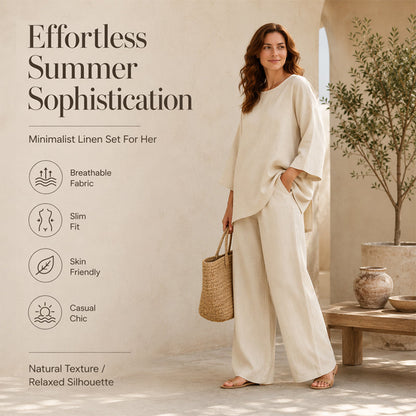 🌿✨ 49% SLEVA! Dvoudílný ležérní set pro ženy ze směsi lnu – svěží, pohodlný a elegantní na léto ☀️💚