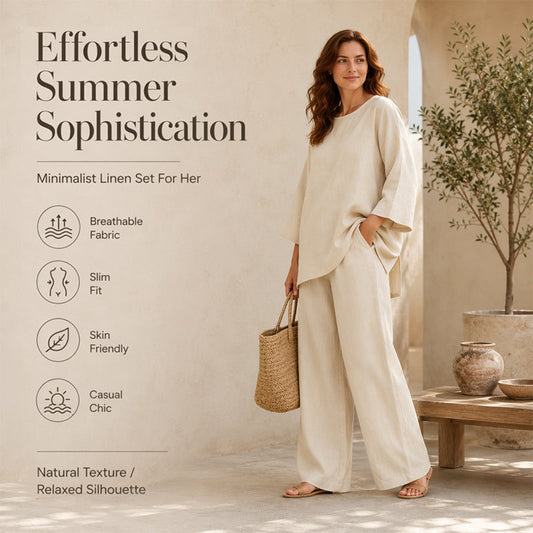 🌿✨ 49% SLEVA! Dvoudílný ležérní set pro ženy ze směsi lnu – svěží, pohodlný a elegantní na léto ☀️💚