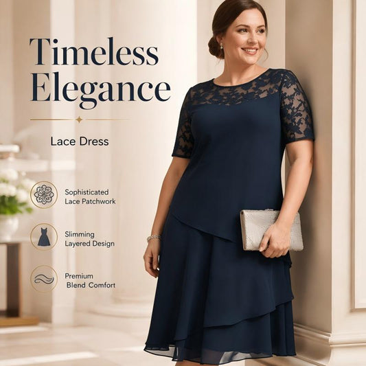 👗 49% SLEVA NYNÍ! 🌸 Dámské elegantní plus size vrstvené šaty – krajkové detaily, vysoký pas & perfektní pro všechny příležitosti ✨