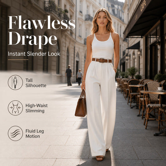 ✨👖 Splývavé kalhoty s vysokým pasem a širokými nohavicemi – 4 barvy | S–2XL| Kancelářská a ležérní elegance