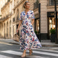 👗✨ Vintage šaty s květinovým vzorem, délka ke kolenům, výstřih do V, rukávy se šňůrkou a kapsy – lehké, prodyšné, 8 barev, velikosti S–3XL 🌸🌿