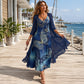 ⭐👗 Sada květinových maxi šatů a pleteného kardiganu – krajková patchwork a vlající sukně pro přirozenou eleganci ✨