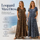 👗 Dámské šaty s leopardím vzorem, maxi, s kapsami, casual s krátkým rukávem, dlouhé šaty
