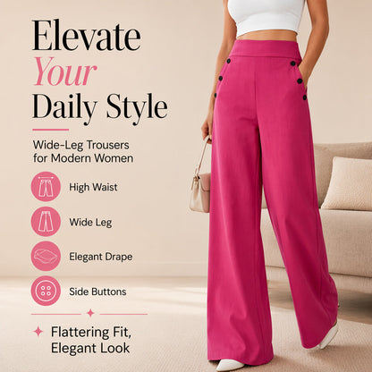 Trending Now⭐👖✨ Kalhoty s vysokým pasem a širokými nohavicemi s bočními knoflíky – lichotivá silueta a jedinečný detail pro bezstarostný styl