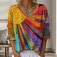 🎨✨ Dámská Retro Halenka s V-Výstřihem – Umělecký Plátěný Vzor, Boho Styl, S–2XL 🌈