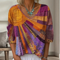 🎨✨ Dámská Retro Halenka s V-Výstřihem – Umělecký Plátěný Vzor, Boho Styl, S–2XL 🌈